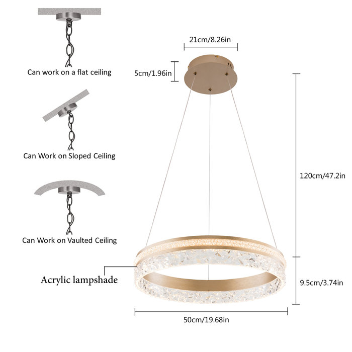 Mercer41 19.7in Modern LED Dimmable Pendant Ceiling Light with Remote